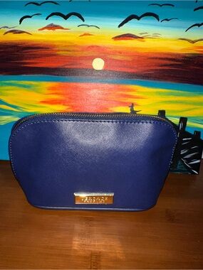 Versace Parfums Navy Blue Cosmetic Pouch with Gold Plate